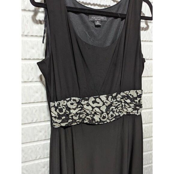 Perceptions Women's Black Tan Shiny Sparkle Abstract 2 Piece Jacket & Dress 16 - Picture 6 of 8